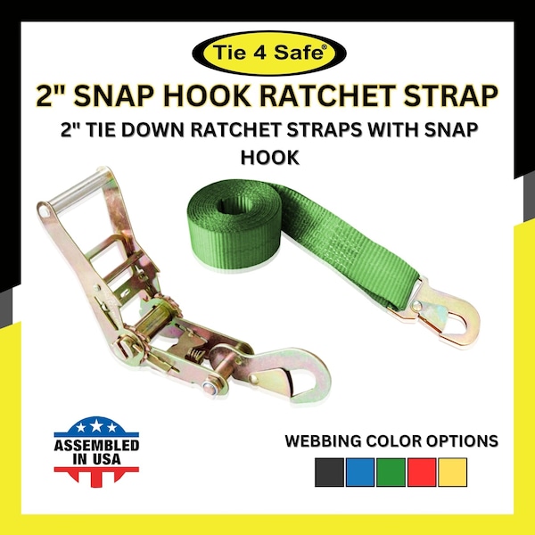 2" x 10' Ratchet Strap w/Snap Hook for Car Hauler Flatbed Trailer Wrecker Green, 8PK